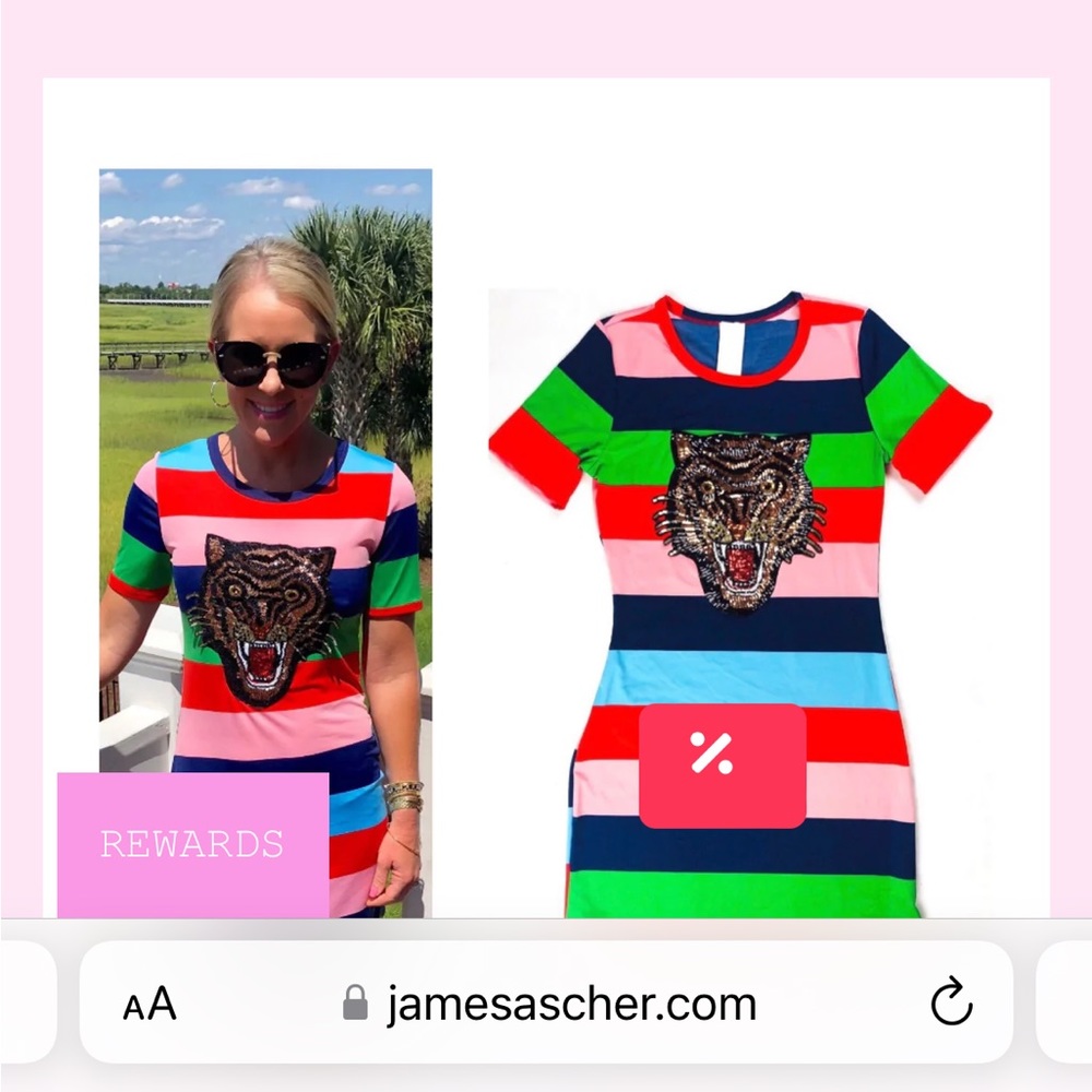 James Ascher Rainbow stripe sequin tiger dress